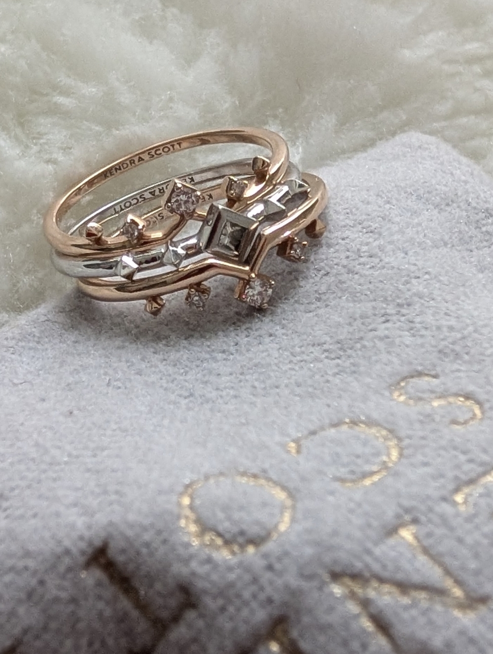 Kendra Scott Fine Jewelry Stackable Rings Set Of 3 14k Gold & Diamonds Sz 8